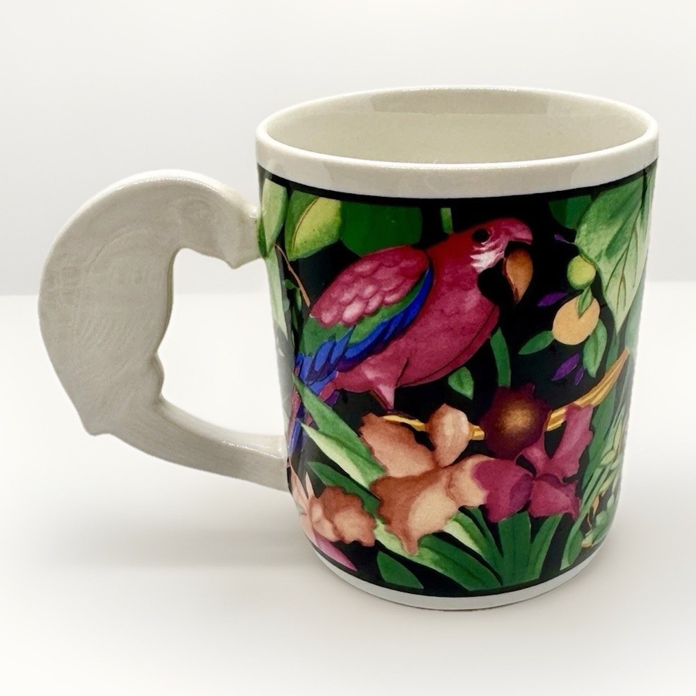 Vitromaster Rain Forest Tiger Parrot Mug Vintage Jungle Tropical Bird Handle